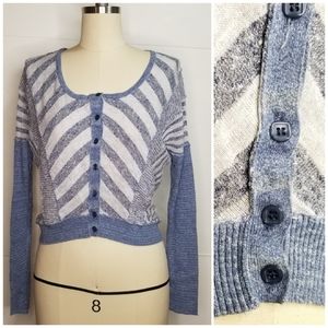 Free People blue white lightweight Chevron Striped Cardigan sweater M